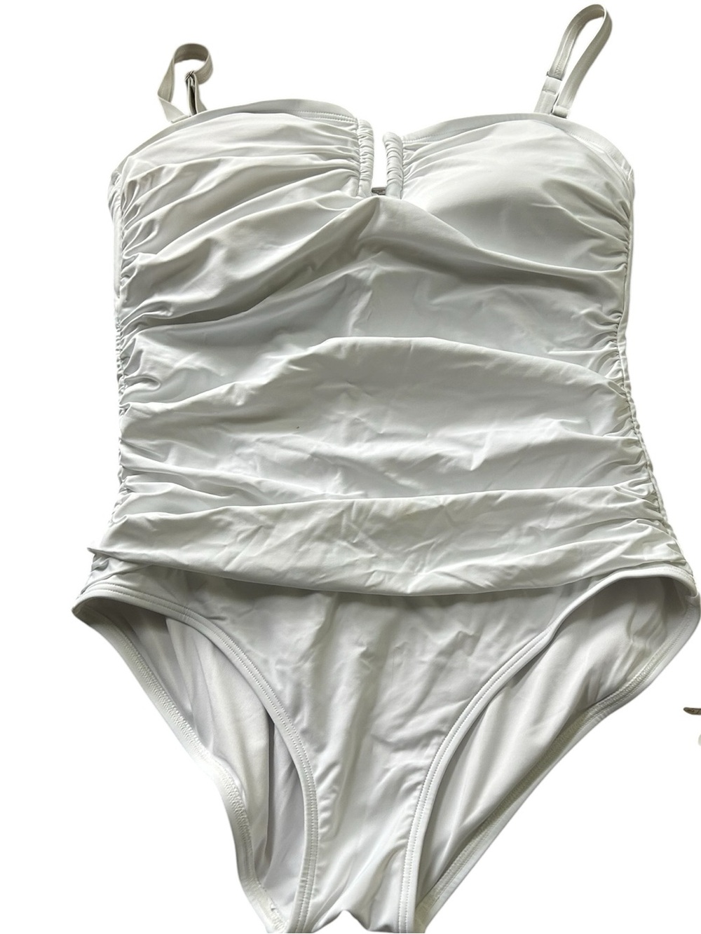 DKNY White Ruched Strap One-Piece Swimsuit